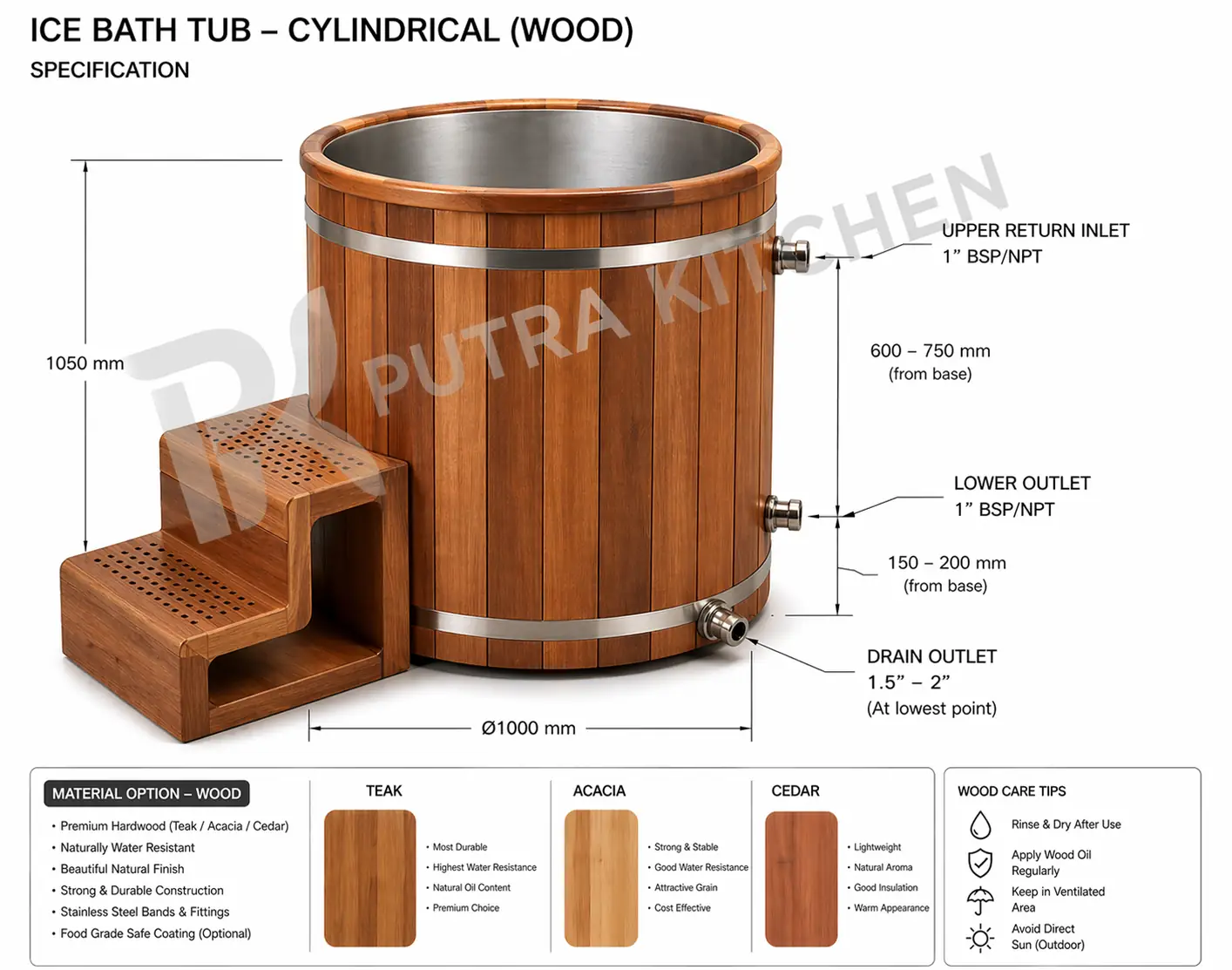 Ice Bath Stainless Custom Finishing Kayu di Bali