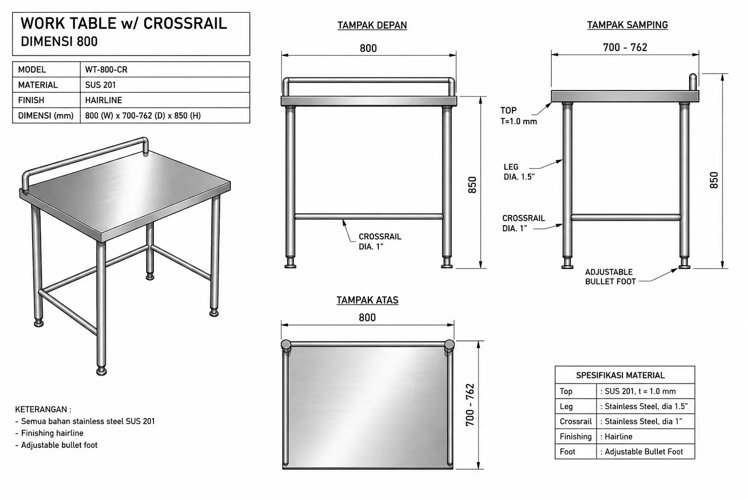 Worktable Stainless Steel Bali